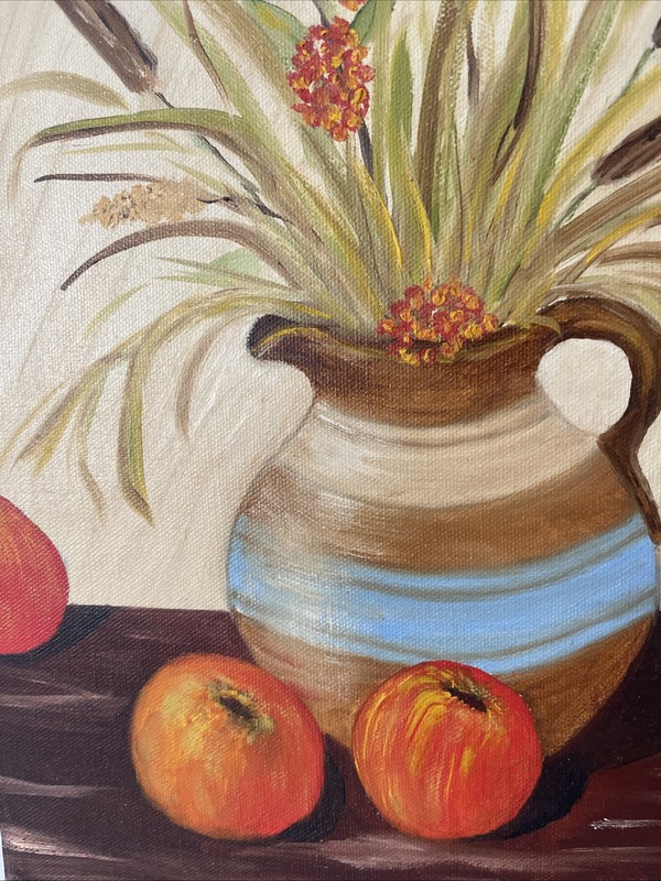 Fruit Floral Vase Bouquet Painting Original Acrylic Artist Signed 14x11” gallery