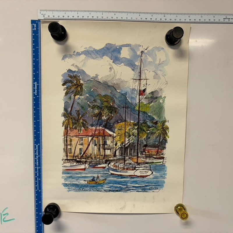 Hawaiian Watercolor Print Sahara Sail Boats Harbor 12" x 15.75" Souvenir Poster gallery