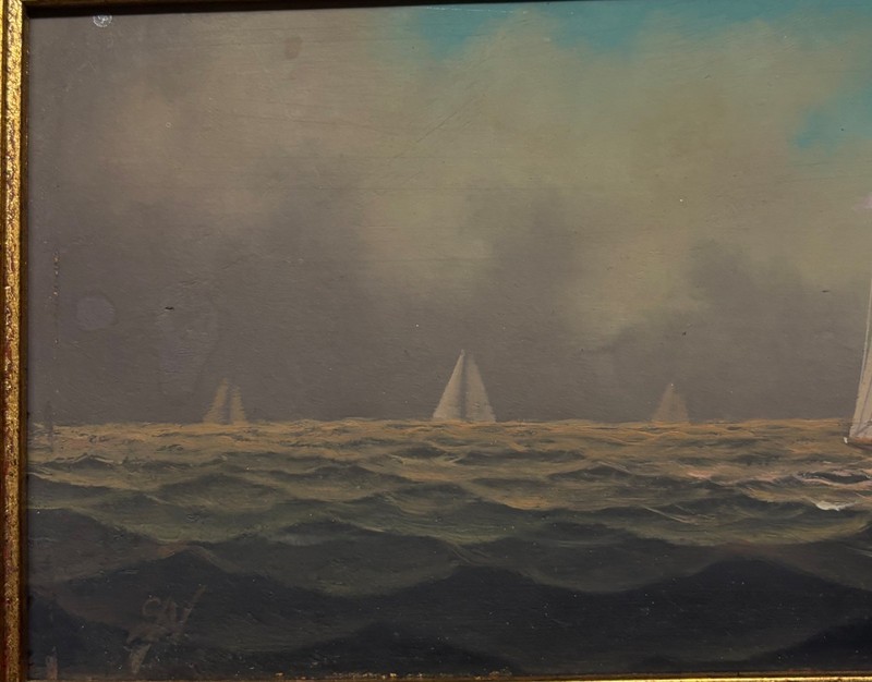 Original Vintage GEORGE NEMETHY Sailing SAILBOATS on the Open Seas Oil PAINTING gallery