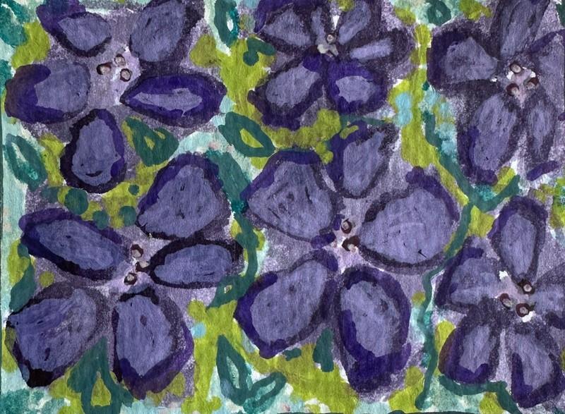 ACEO Original Dreamy Purple Flower Garden Art by Bri Sander 3.5 x 2.5” OOAK ATC