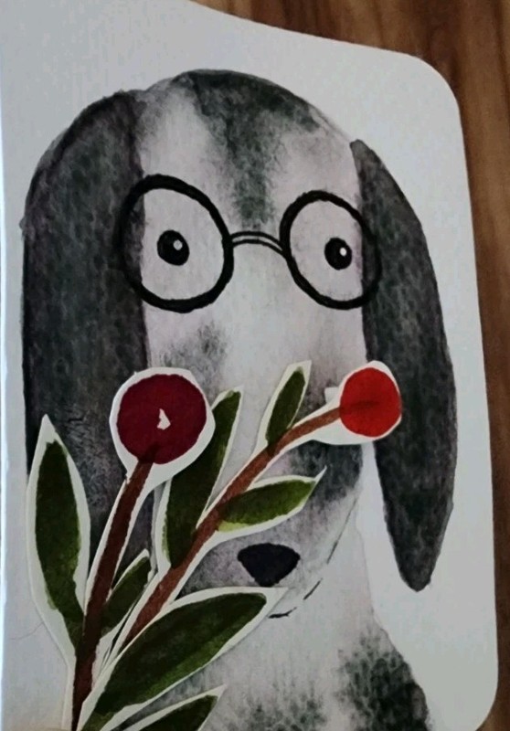 ACEO ORIGINAL WATERCOLOR ART DOG 3D Flowers gallery