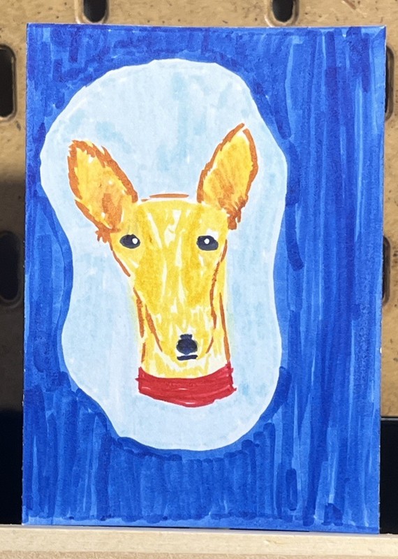 ACEO Original Art Card Marker Drawing Colorful Dog Portrait OOAK annesartdesigns