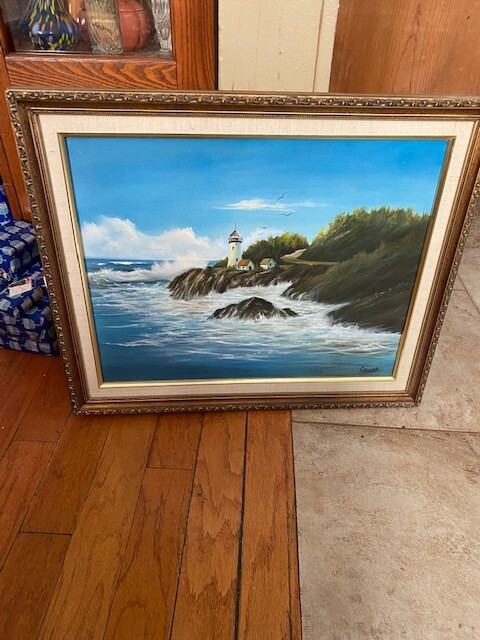Collins Frame Lighthouse Oil Painting With Siegals Pre Owned