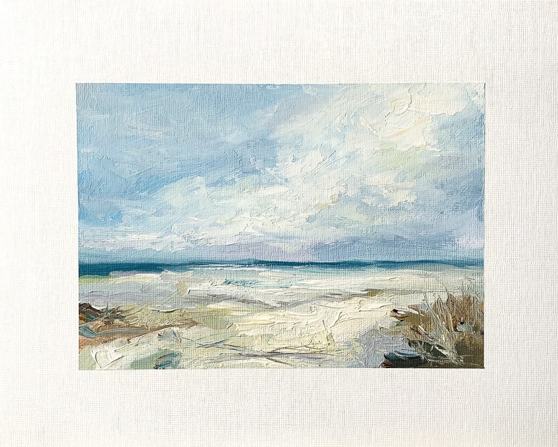8×10 Original Oil Seascape Painting Landscape Beach Ocean Clouds Wall Art Signed