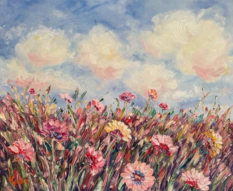 KADLIC Rich Oil Textured Impasto Landscape Flowers Art Original Painting 24×20