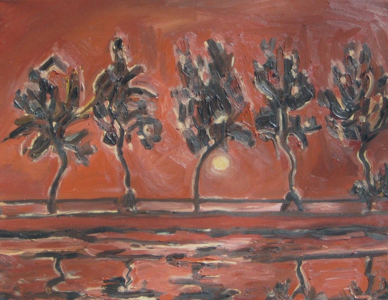 After Mondrian’s Trees on the Gein at Moonrise Oil Painting Hand Painted