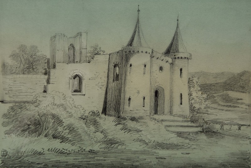 Unknown Circa 1860 / Watercolour & Pencil Landscape Castle Ruin «Ernst Mickel»?