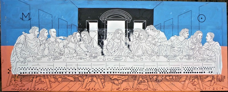 Communion Saves Lives, enamel on aluminum painting, 4 feet x 10 feet x 1 inch th