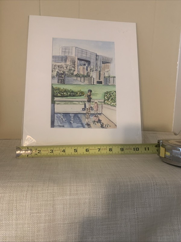 Matted Cityscape Original Signed Watercolor Painting Contemporary Art 13x11 gallery
