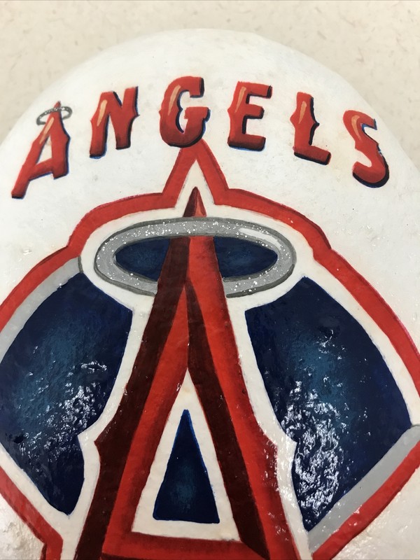 MLB Baseball Anaheim Angels Hand Painted Rock Stone Art Fan Garden gallery