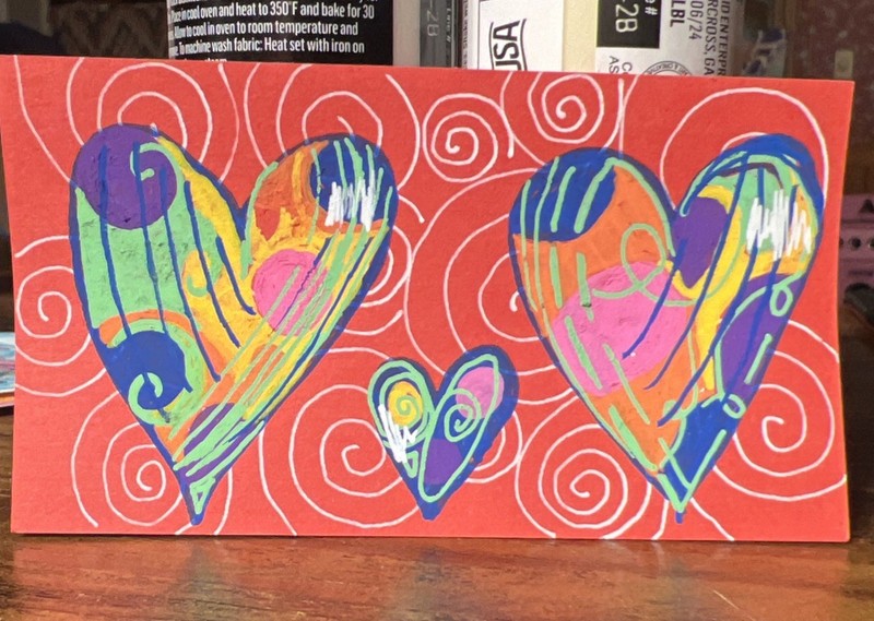 Aceo Art Card Original Hearts Red Signed 2×3.5
