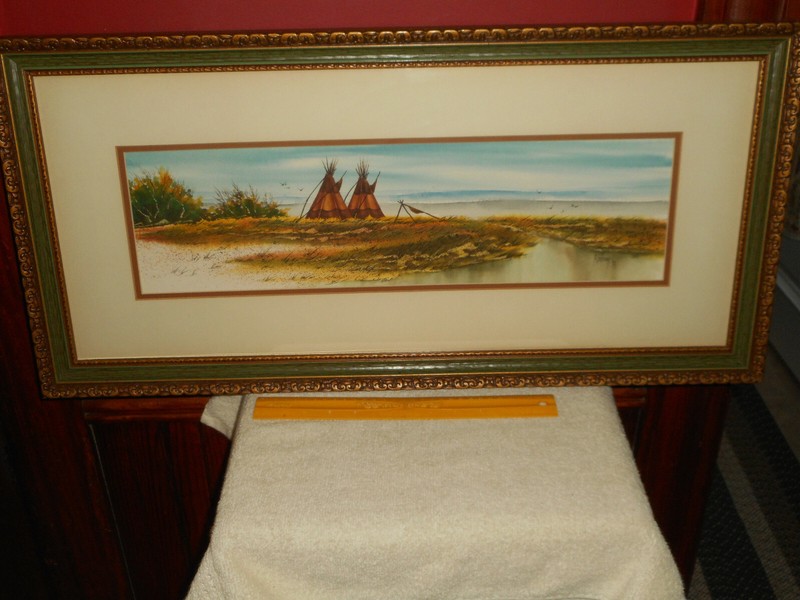 JON BIRDSONG Landscape Watercolor Painting Panoramic Teepee Listed TEXAS Artist