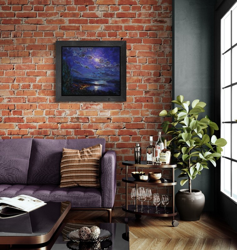 Moon sky cloud painting IMPRESSIONISM original art Oil on canvas by A Onipchenko gallery