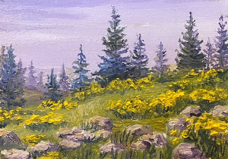 Original Oil Landscape Painting NATURE’S SONG Trees Wildflowers Small Wall Art