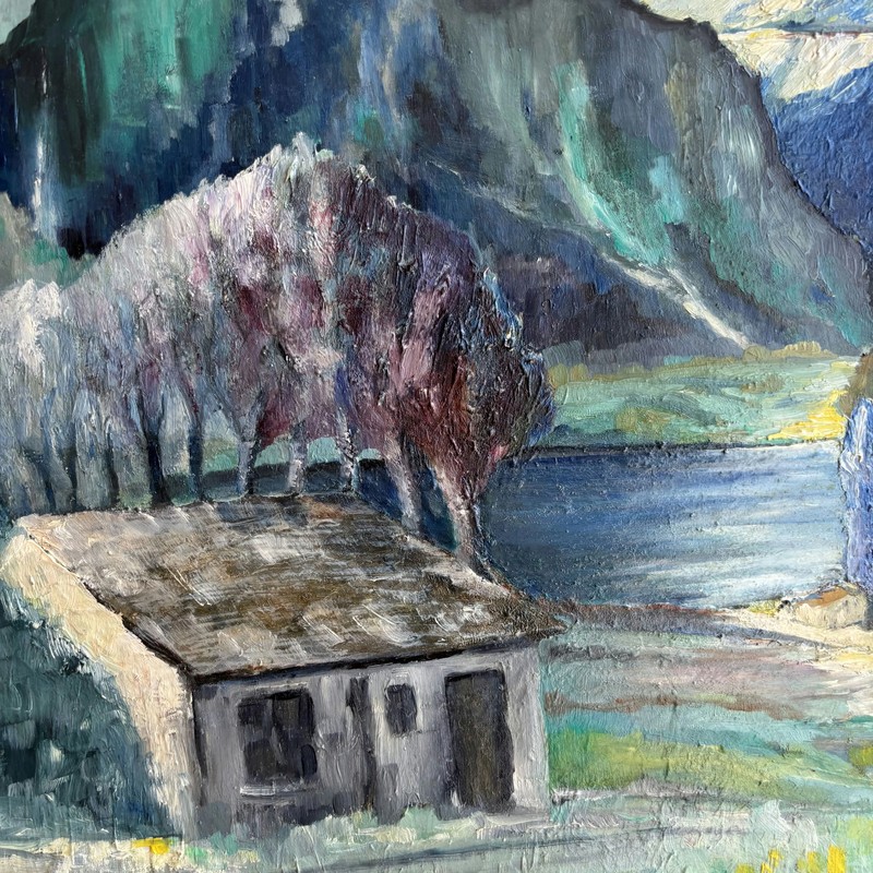 Expressive Landscape Oil Painting "Mountain House" Vintage French Art gallery