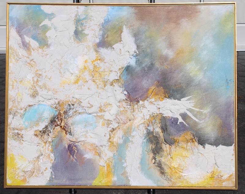 Lee Reynolds Abstract Mid Century Modern Oil Painting Canvas Large 51″W x 41″H
