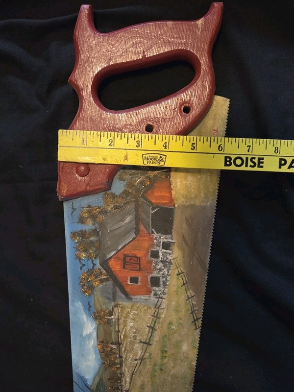 Hand Painted Art, Farm Scene on 26" Handsaw. By Laverne, Year unknown gallery