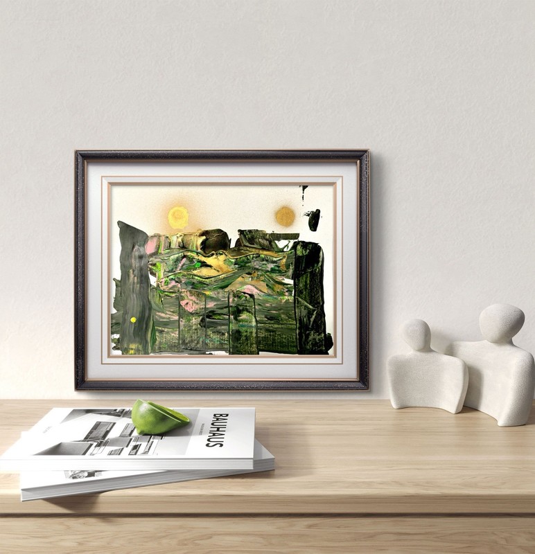 ORIGINAL GOLD SPRAY PAINT ART 9X12 GREEN BLACK ABSTRACT LANDSCAPE WALL ART gallery