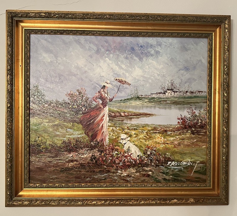 Marie Charlot Impressionist beach scene, original oil painting on canvas
