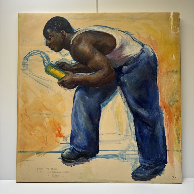 Black Americana Painting African American Industrial Workers Wpa Jo Cain Large