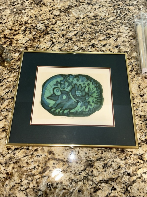 Carol Martin original batik art Framed And Matted, Signed Boho￼ Hippie 15”x13”