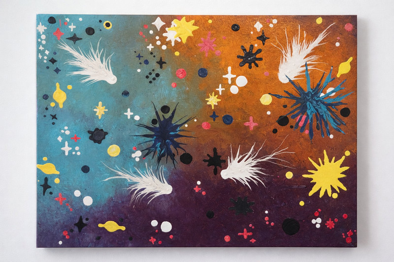 Original 18×22 Space Abstract Acrylic Painting on Reused Canvas Mod Podge Glaze