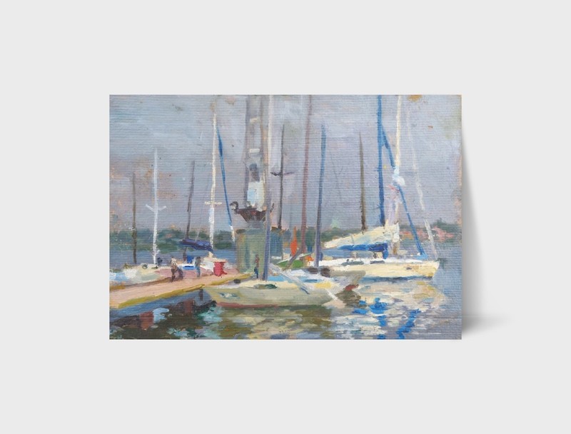 Oil painting Yachts Ukrainian painter Unframed Decor original landscape art