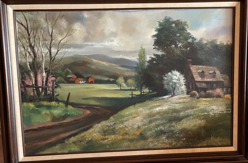 FRAMED LLOYD GARRISON ORIGINAL OIL PAINTING on canvas 43” -30” Countryside