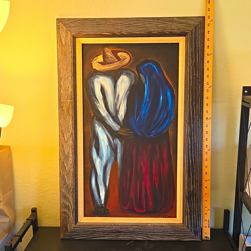 S. Conde Signed Framed Expressionist Couple Canvas Painting 32×21 in Medium