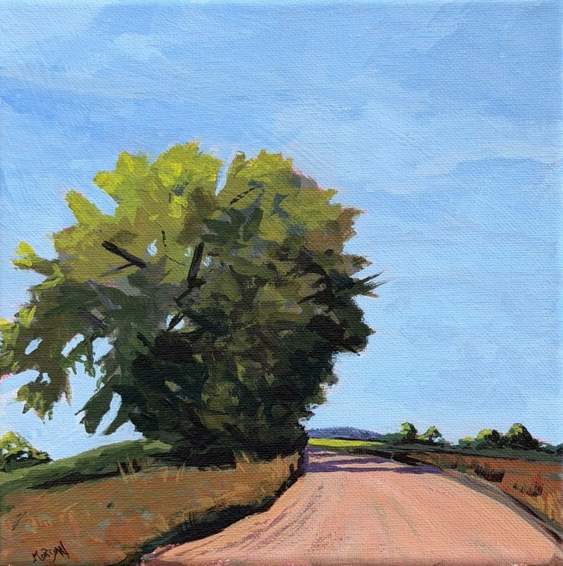Old Country Road Landscape Painting – Rustic Tree, Dirt Path & Countryside Art