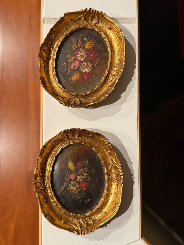Two Vintage Oil Paintings By Tara Productions Gold Gilt Frame Italy signed