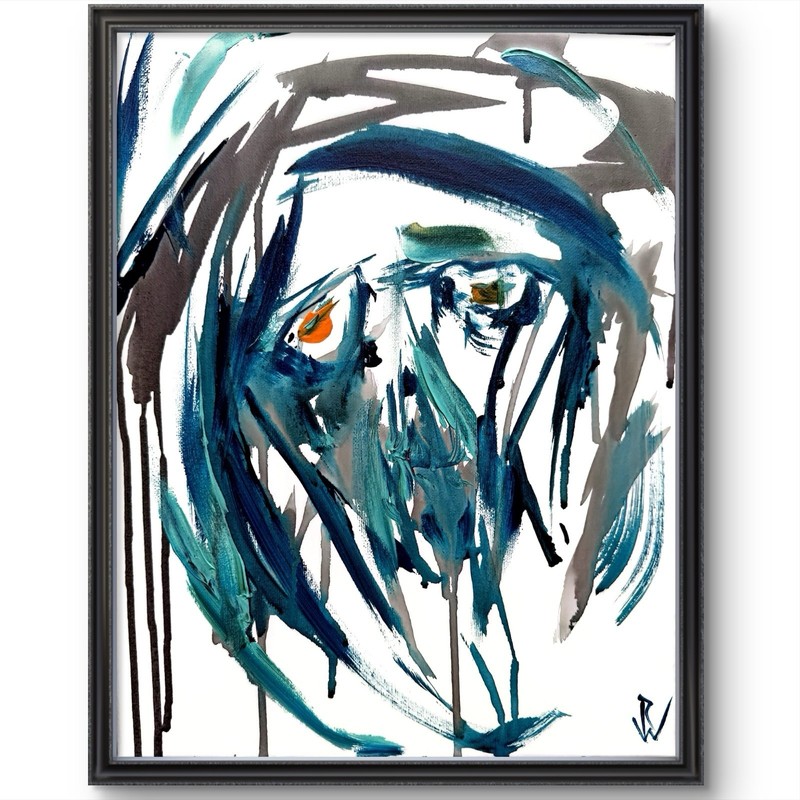 Blue Abstract Face Painting 11×14 Acrylic Canvas Wall Decor Art