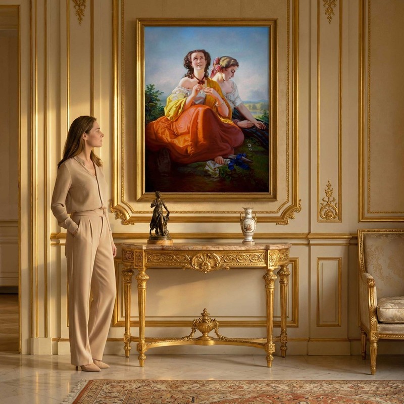Large Original Oil Painting Classical Figurative Romantic Museum Style 47x35in gallery