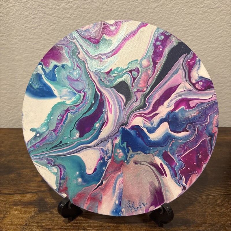 Abstract Acrylic Fluid Art Painting: Celestial Current blind artist made
