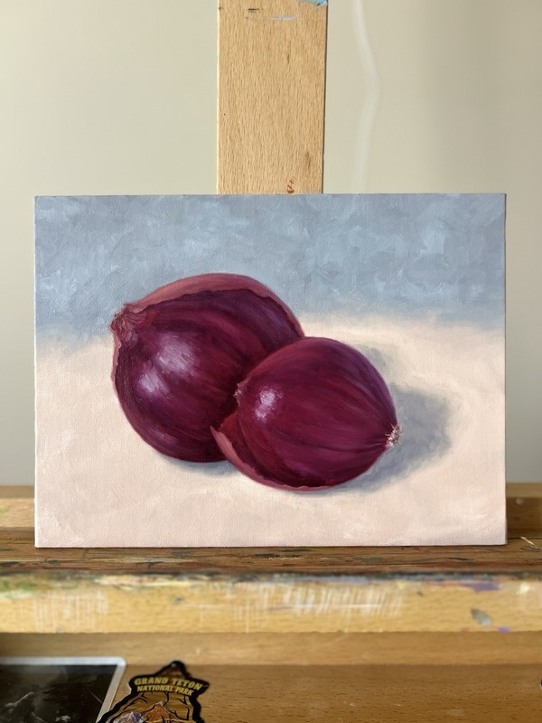 Original Oil Painting on Linen Panel 6×8″ Red Onions Original Small Artwork