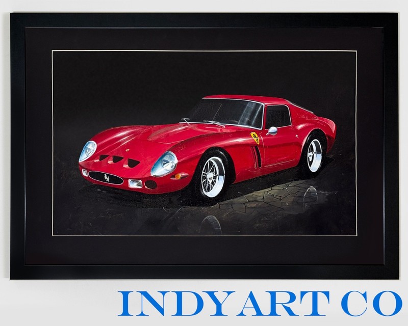 1964 Ferrari 250 GTO, Original Painting, Framed Art, Gouache on Board