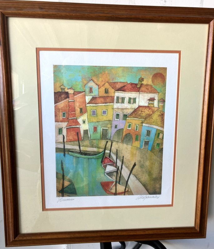 Burano Colorful Homes & Canal Painting Framed 24.5 x 22 inches Signed