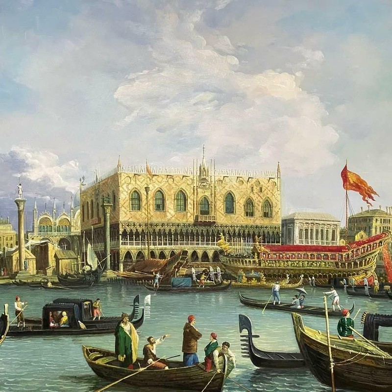 Venice Italy Antique Styled Frame Signed Painting After Canaletto St. Mark's Sq gallery