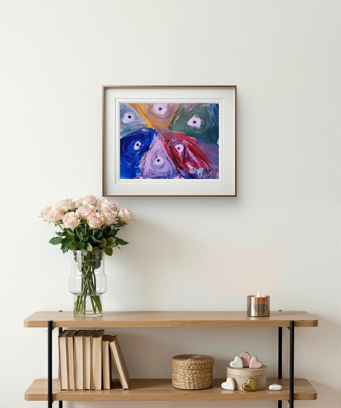 Fish Of Color Abstract Expressionist Original Painting 9x12 Paper gallery