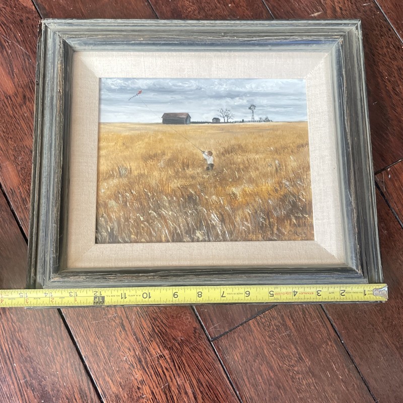 Original Oil Painting By Carol Nies Bilder Wood Frame 15”x13” Farm boy W/ Kite gallery