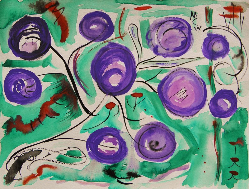 ORIGINAL Morning Glory Flowers Naive Raw Folk OUTSIDER MCW art Mary Carol scene