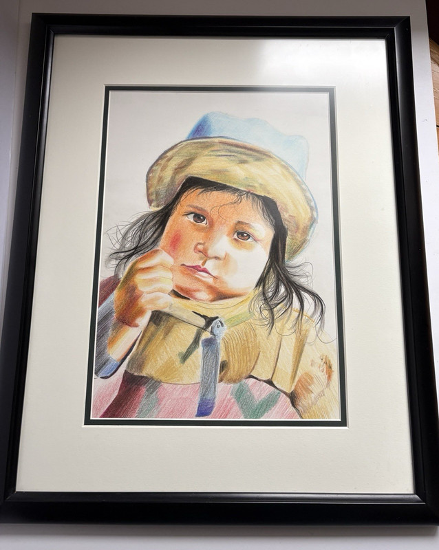 Orig Colored Pencil Portrait of a Peruvian Child, Artist – Mendez, 20 x 16 1/2″