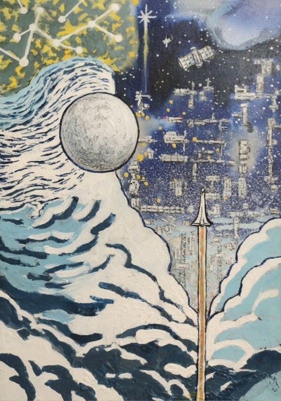 11 1/4 Inch x 15 3/4 Inch Space Fantasy Painting by A. Avila