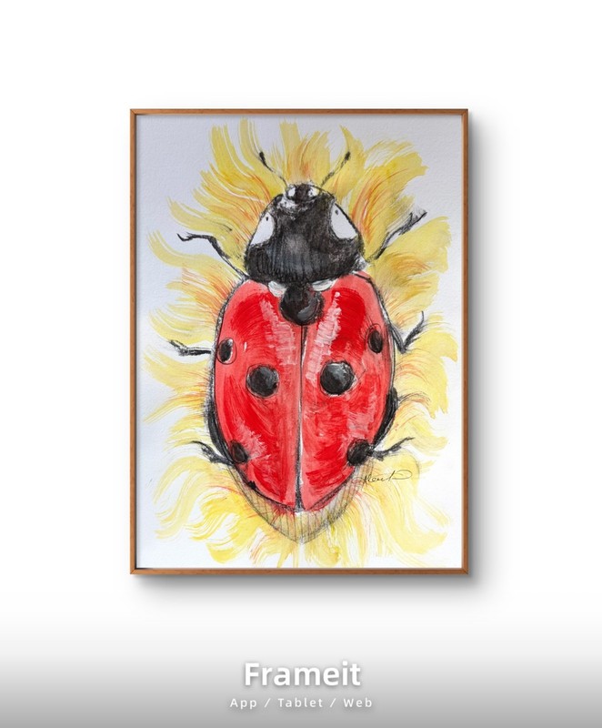 Original Yellow Ladybug Painting By Alannah Dyer- Acrylic 8×10 in Beautiful Bugs