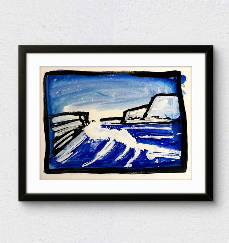 SLOOG Original Art Bold Line Modern Abstract Landscape Art 9×12 Glaciers Waves