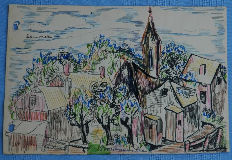 1941 Helen Malta WPA Expressionist Watercolor of A Church In Bowmansville PA gallery