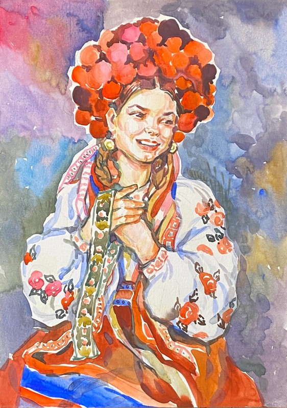 Ukrainian Folk Watercolor A4 – Traditional National Art – 11 2/3 x 8 inches