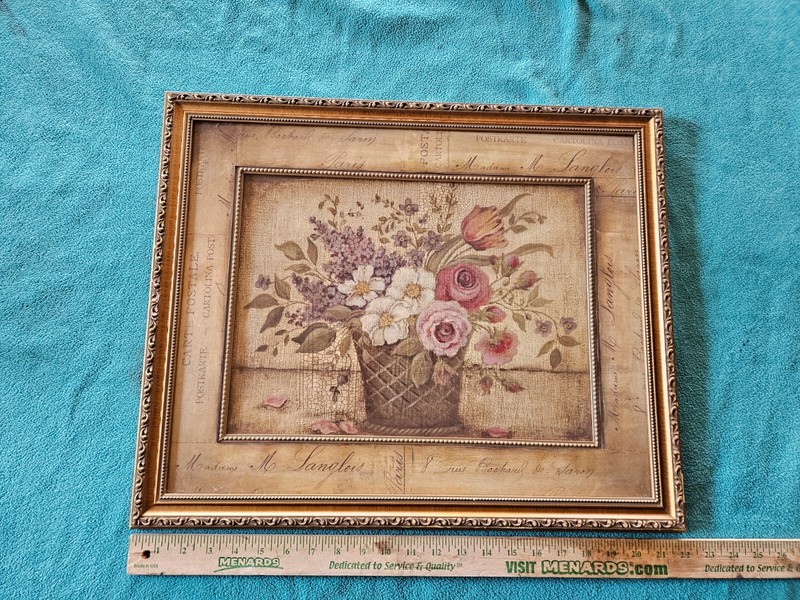 Vintage 22»x18» Art Print “Flowers In a Pot” Framed And Matted Unknown Artist