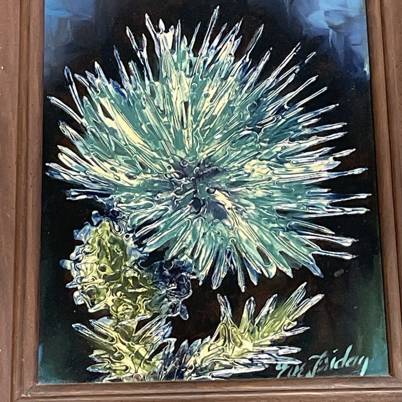 Eve Friday Mid-Century Painting Still Life Wall Art Teal Navy Cream 12 x 14" Vtg gallery