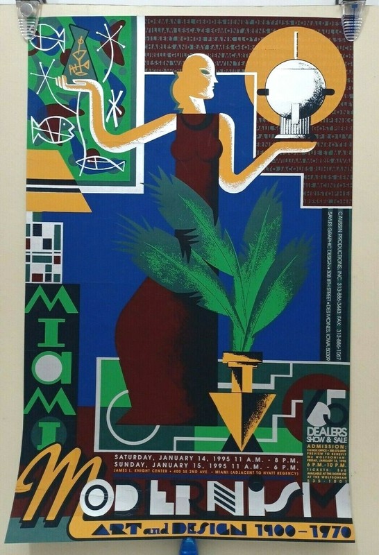 1995 MIAMI MODERNISM ART & DESIGN ART DECO LE SILKSCREEN EXHIBITION POSTER gallery